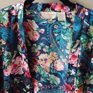 Victoria's Secret Gold Label Blue/Green Paisley‎ Vintage Robe OSFA